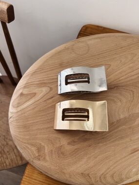 Heavy Duty Metal Hair Barrettes Set - Gold & Silver Rectangular Clips